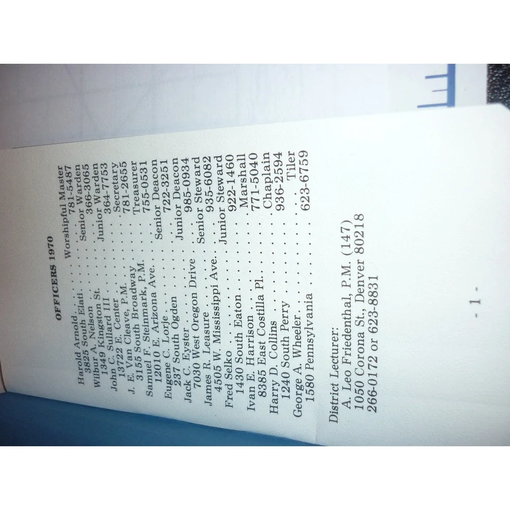 Malta Lodge No 178 AF & AM‎ Denver Colorado 1970 Directory Booklet